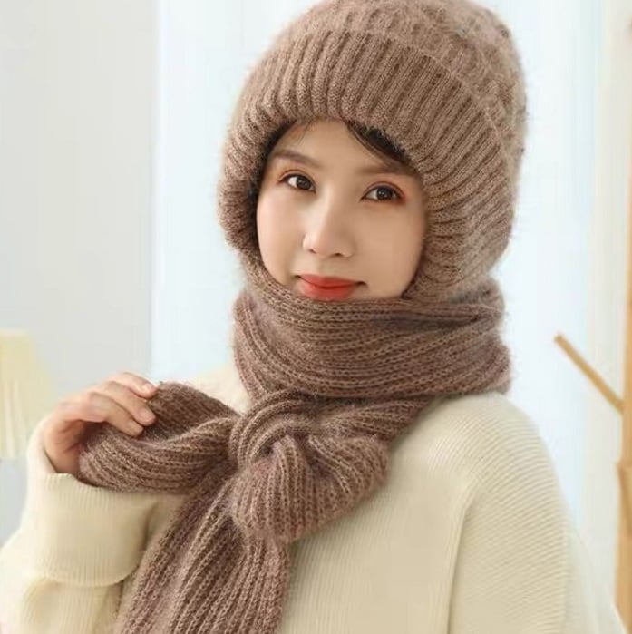 YUNFAN éCharpe Coupe-vent Avec Protection Auditive IntéGréE,éCharpe Chaude 2 En 1,Bonnet Tricoté éPais,éCharpe TricotéE Chaude Pour L'Hiver,Ensemble