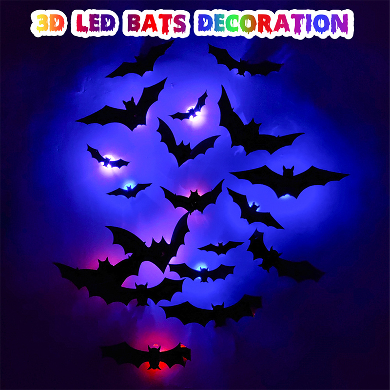 24 Autocollants Chauves-Souris 3D LED Pour Halloween – PVC – Effet Lumineux & Réaliste – Pour Fenêtres, Murs, Décoration Effrayante
