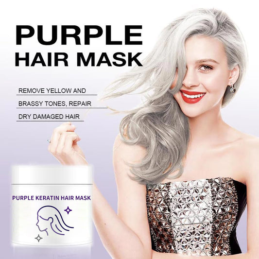 Masque capillaire à la kératine pourpre - Fixe la couleur et neutralise les tons cuivrés et jaunes pour les cheveux blonds, gris argentés et méchés