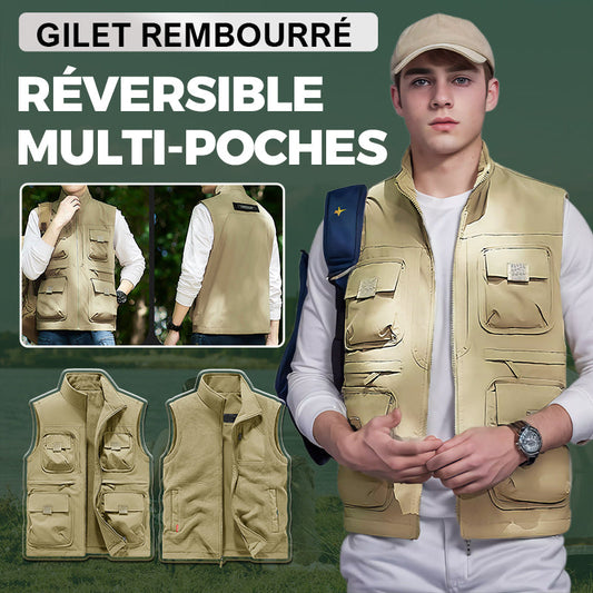 Gilet Rembourré Réversible Multi-Poches pour Hommes & Femmes