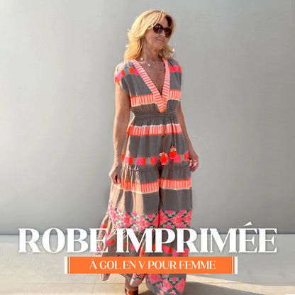 ✨2025 Meilleures ventes💖Robe sans manches à col en V pour femmes, motif vintage à rayures