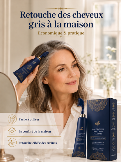 Coloration capillaire végétale à appliquer au peigne – Couverture des cheveux gris à 95 %, sans ammoniaque