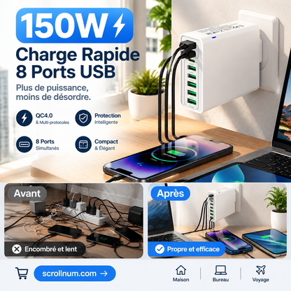 ⚡🔋 Chargeur Multi-Ports 150W Ultra-Rapide