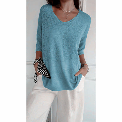 💎 60% DE RÉDUCTION ! 💎 Haut en Tricot Uni à Col en V – Élégance Minimaliste, Confort Respirant & Coupe Flatteuse 🥰👚