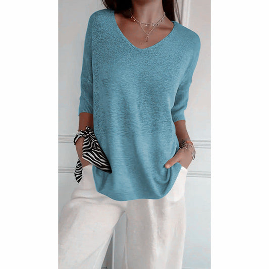 💎 60% DE RÉDUCTION ! 💎 Haut en Tricot Uni à Col en V – Élégance Minimaliste, Confort Respirant & Coupe Flatteuse 🥰👚