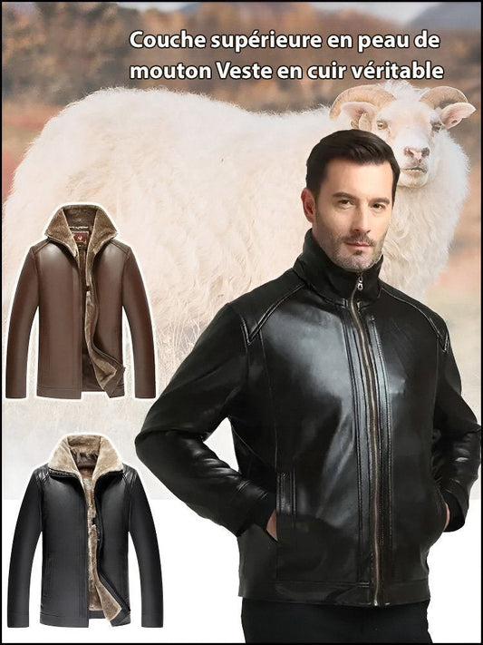 😎 Hommes hiver chic polaire veste en cuir