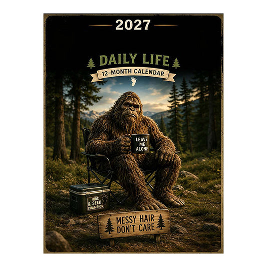 🦶📅 Calendrier 2027 La vie quotidienne du Bigfoot, illustrations originales, décoration murale tendance