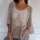 🔥Haut en résille tricoté au crochet à col rond pour femmes