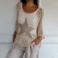🔥Haut en résille tricoté au crochet à col rond pour femmes