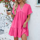 Robe Courte Plissée à Col en V Ample à La Mode