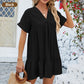Robe Courte Plissée à Col en V Ample à La Mode