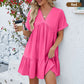 Robe Courte Plissée à Col en V Ample à La Mode