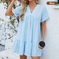 Robe Courte Plissée à Col en V Ample à La Mode
