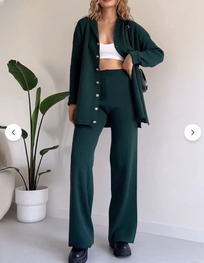Ensemble Deux Pièces en Tricot Jacquard Rayé Décontracté