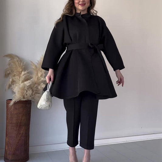 Ensemble Deux Pièces Élégant en Couleur Unie avec Haut et Pantalon pour Femmes