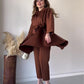 Ensemble Deux Pièces Élégant en Couleur Unie avec Haut et Pantalon pour Femmes
