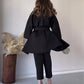 Ensemble Deux Pièces Élégant en Couleur Unie avec Haut et Pantalon pour Femmes