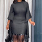 Hot Sale 49% Off🌹Women's Plus Size Sequin Fringe Midi Dress with Batwing Sleeves