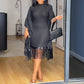 Hot Sale 49% Off🌹Women's Plus Size Sequin Fringe Midi Dress with Batwing Sleeves