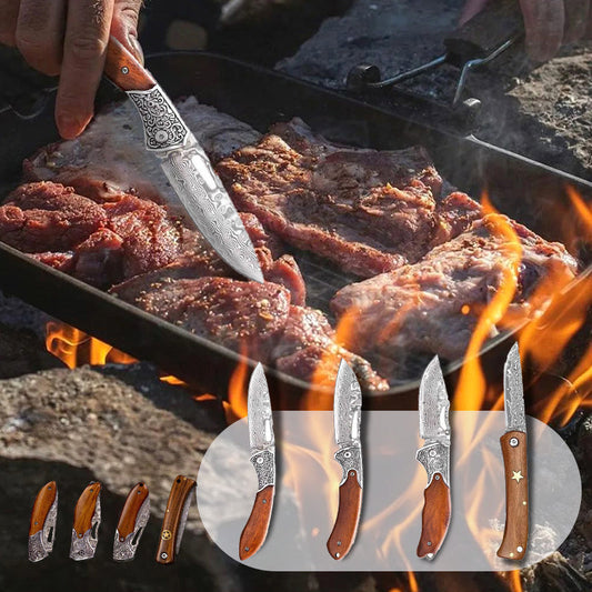 Couteau pliant Damas de camping multifonctionnel et tranchant