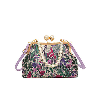 Sac à Main Vintage Brodé à Fleurs pour Femmes