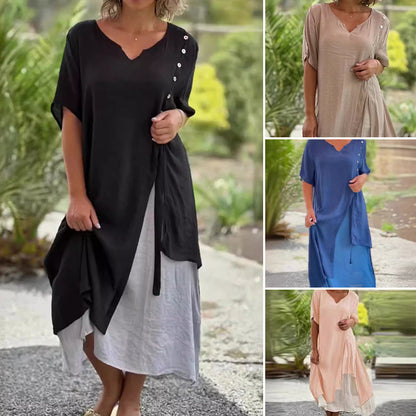 Robe en coton lin à manches courtes et coupe ample