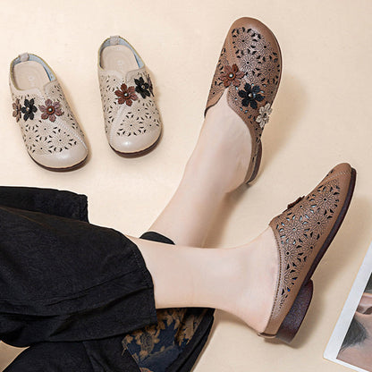 Sandales à glisser élégantes en cuir PU pour femmes avec motif floral