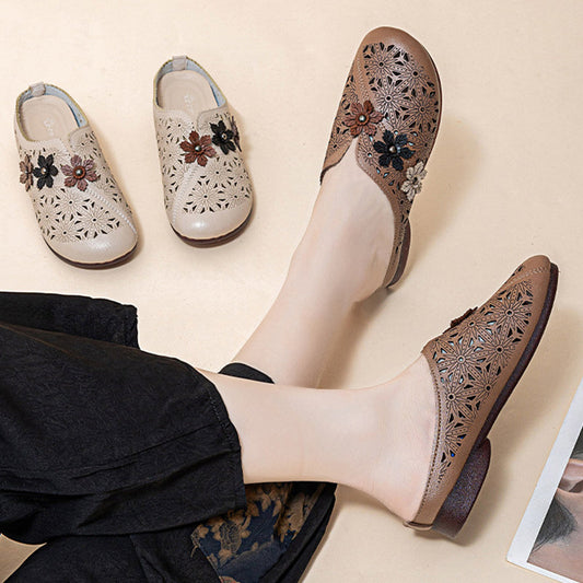 Sandales à glisser élégantes en cuir PU pour femmes avec motif floral