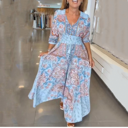 🔥 Robe Longue Élégante à Fleurs avec Cordon pour Femmes