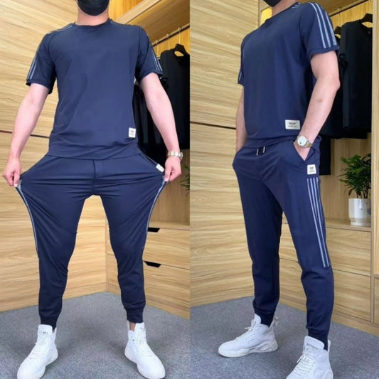 Ensemble 2 pièces pour hommes comprenant un haut à manches courtes et un bas de jogging extensible