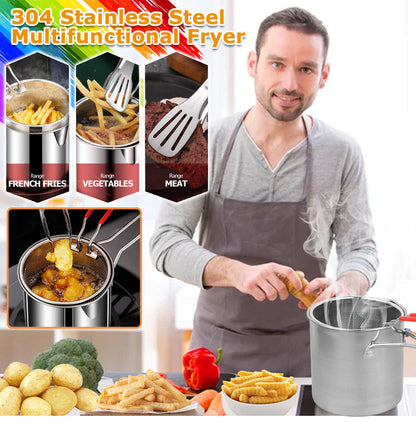 🍟🍤 50% ! 🥘Friteuse Multifonctionnelle Acier Inoxydable 304 – Anti-Éclaboussures, Économe en Huile & Polyvalente.