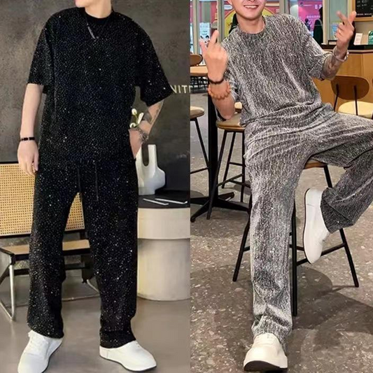 💖2025 tout nouveau design✨Costume deux pièces pour homme avec chemise à manches courtes et pantalon large🩳