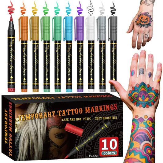 🌈Soldes exceptionnels 50 % de réduction🎨Set de 10 marqueurs pour tatouages temporaires