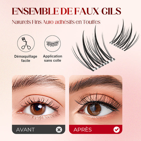 Ensemble de Faux-cils Naturels Fins Auto-adhésifs en Touffes