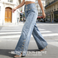 Jean taille haute à jambes larges et fentes latérales pour femme