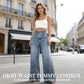 Jean taille haute à jambes larges et fentes latérales pour femme