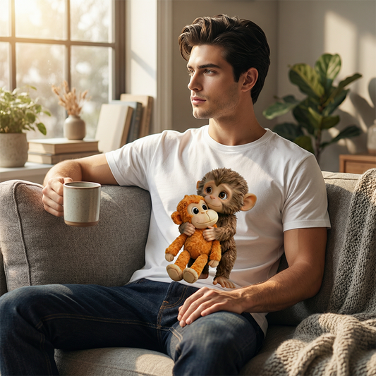 T-shirt unisexe avec motif graphique « Monkey Hugging Toy
