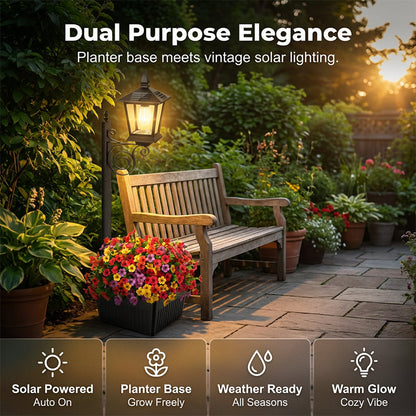 💎Lampe Solaire de Jardin avec Base Jardinière – Lueur Vintage Chaleureuse, Design en Fer Tout-Temps & Double Fonction🌸🌙