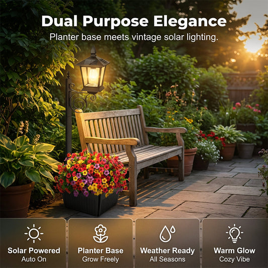 💎Lampe Solaire de Jardin avec Base Jardinière – Lueur Vintage Chaleureuse, Design en Fer Tout-Temps & Double Fonction🌸🌙