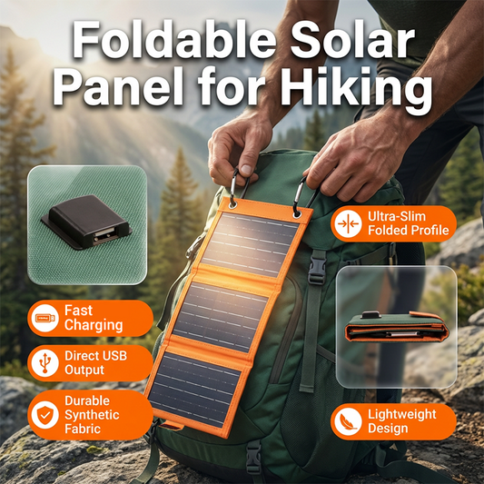 ⚡🔥🌞 PROMO -50% ! Panneau Solaire Portable 10W – Pliable, USB-C, Résistant aux Intempéries & Mousquetons (Noir/Orange/Vert)