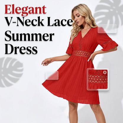 Robe chic à col en V avec découpes en dentelle