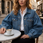 Veste en jean à manches lanternes pour femme