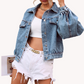 Veste en jean à manches lanternes pour femme