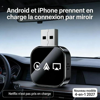 🔥‑50% PROMO FLASH🚗 Adaptateur CarPlay sans fil 4‑en‑1, plug‑and‑play, convertit filaire en sans fil pour iPhone et Android ✨📱