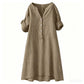 Robe Tunique Femme Décontractée à Col V et Boutons