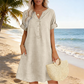 🍂🌸 OFFRE LIMITÉE 50% DE RÉDUCTION! Robe Tunique Indispensable à Col V avec Poches – Mélange de Coton Doux, Facile d’Entretien, Poches des Deux Côtés – Un Basique de Garde-Robe pour Printemps, Été et Superposition en Automne 🧥🧣