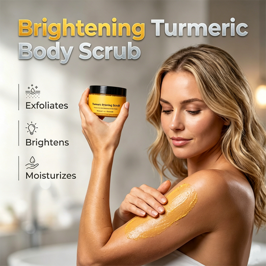 🛁 50 % DE RÉDUCTION 🧴 Gommage corporel éclaircissant au curcuma | Exfoliation au sel marin naturel · Nourrissant à l'huile de jojoba · Atténue le teint terne · Utilisable sur le visage et le corps
