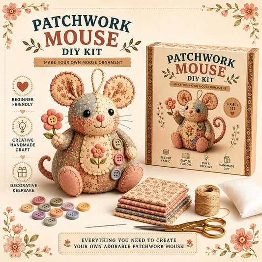 🐭✨ PROMO FLASH 50% ! Trousse à Couture Vintage Faite Main en Forme de Souris – Kit DIY Patchwork, 3 Coloris, Idéal Débutants & Passionnés 🧵