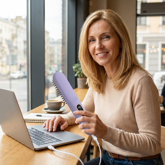💇‍♀️ 50% DE RÉDUCTION – Peigne lissant sans fil – chauffe en 30 secondes – 3 températures – ions négatifs – anti-brûlure – nomade