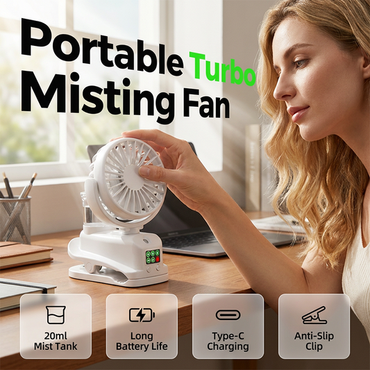 🌬️ 50% DE RÉDUCTION – Ventilateur Brumisateur Turbo Portable – Écran Digital, Fixation Pince, Silencieux – Fraîcheur Partout ✨